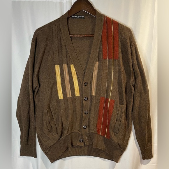 Vintage Porto Cruz Brown Wool Blend Cardigan Medium 90s Eclectic Grampa Cottage - Picture 1 of 7